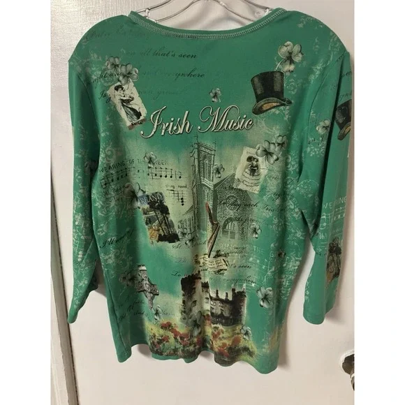 Christopher & Banks Women's Size L Irish Theme Cotton 3/4 Sleeve Cotton Shirt - Picture 10 of 15